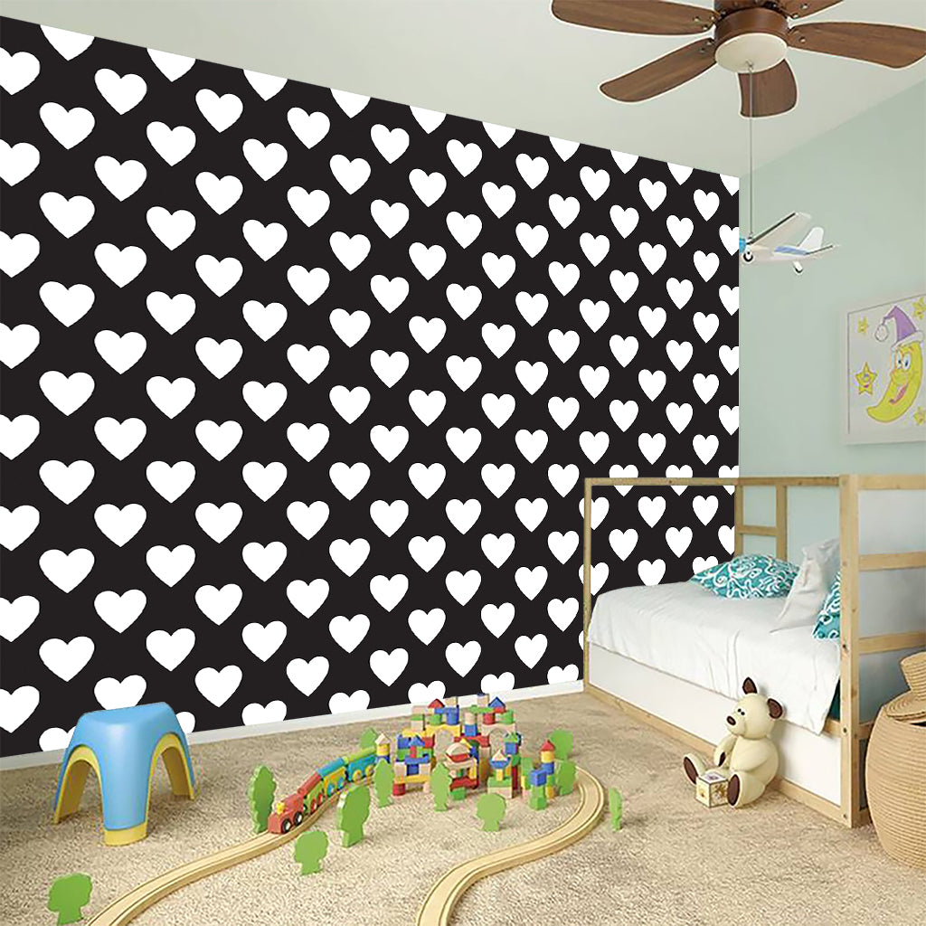 Black And White Heart Pattern Print Wall Sticker
