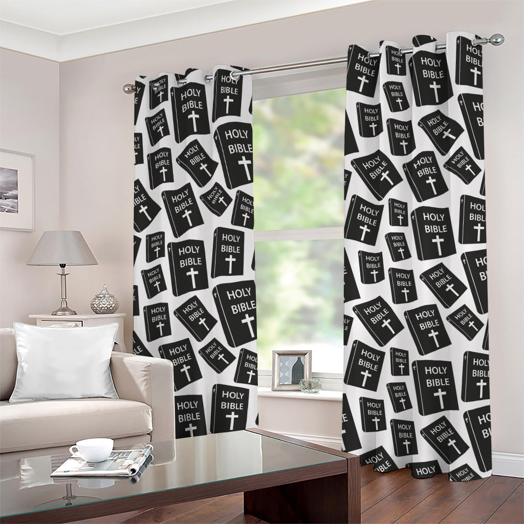 Black And White Holy Bible Pattern Print Grommet Curtains