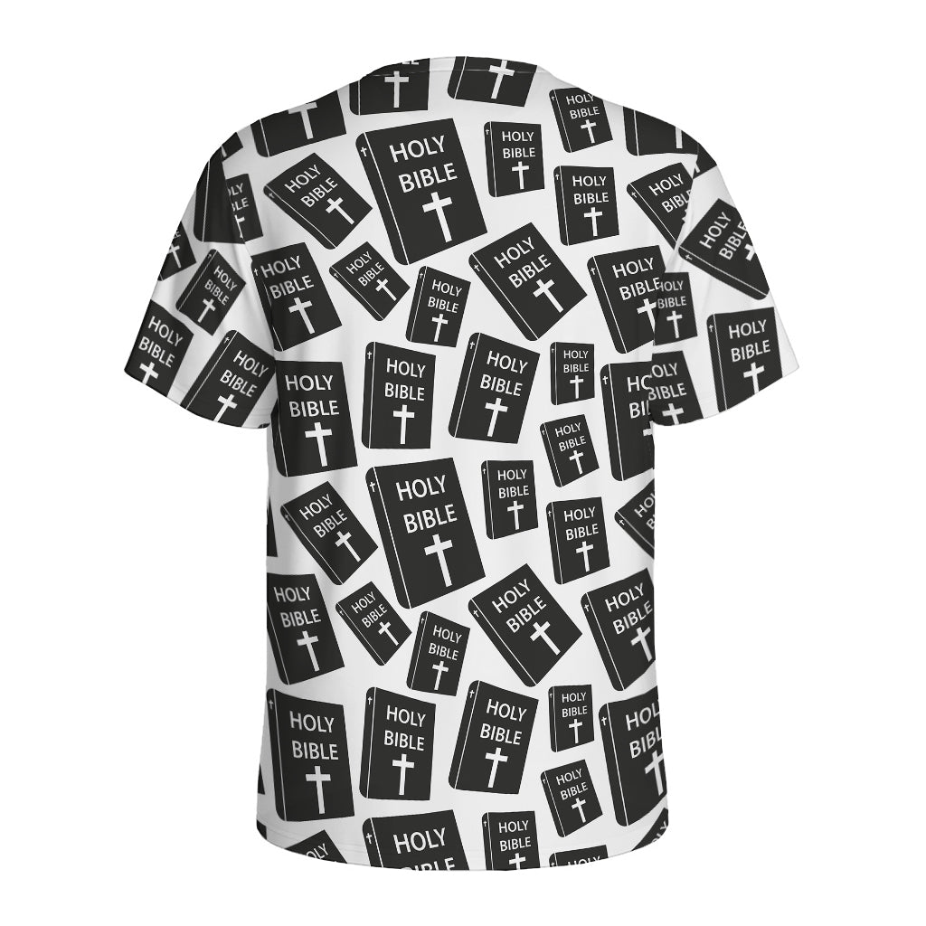 Black And White Holy Bible Pattern Print Men's Sports T-Shirt
