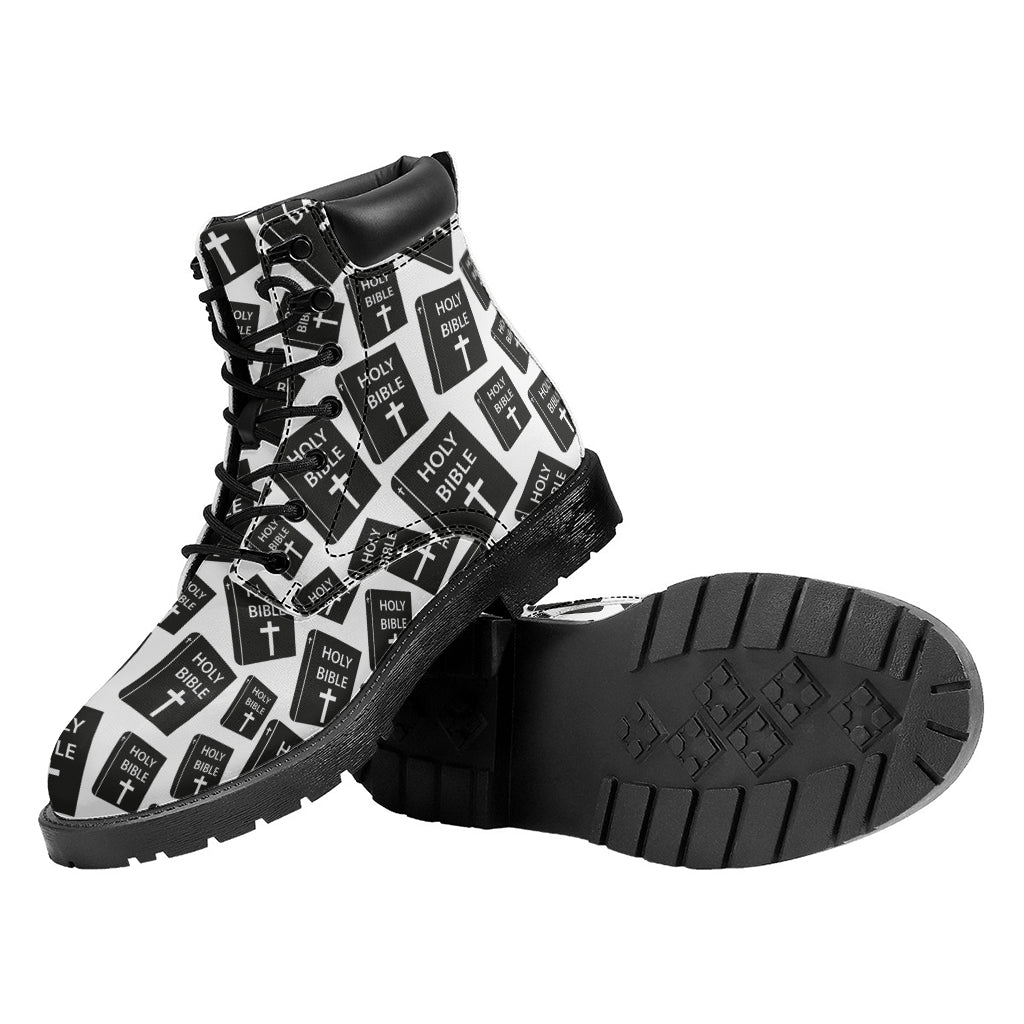 Black And White Holy Bible Pattern Print Work Boots