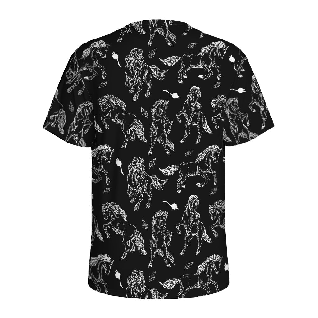 Black And White Horse Pattern Print Men's Sports T-Shirt