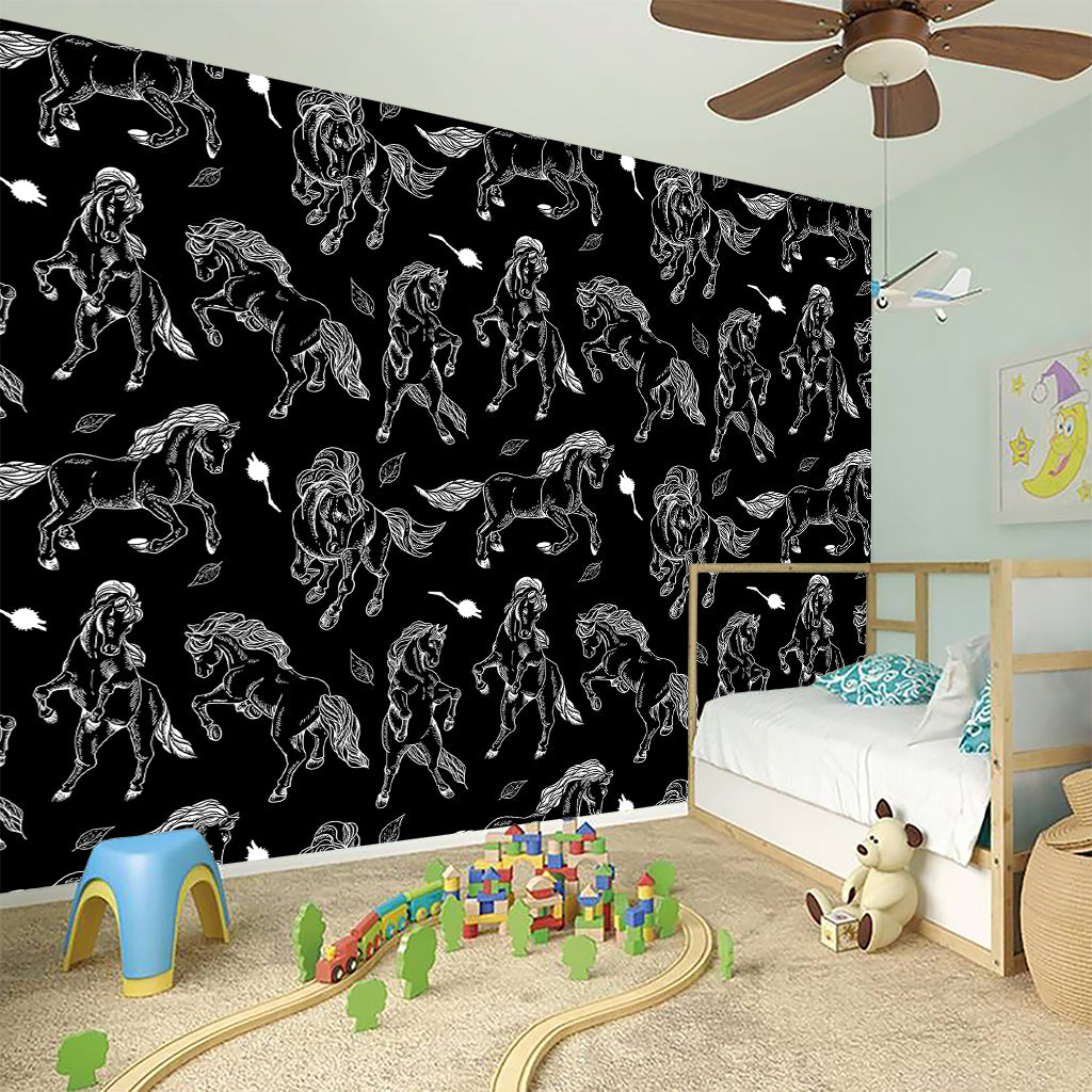 Black And White Horse Pattern Print Wall Sticker