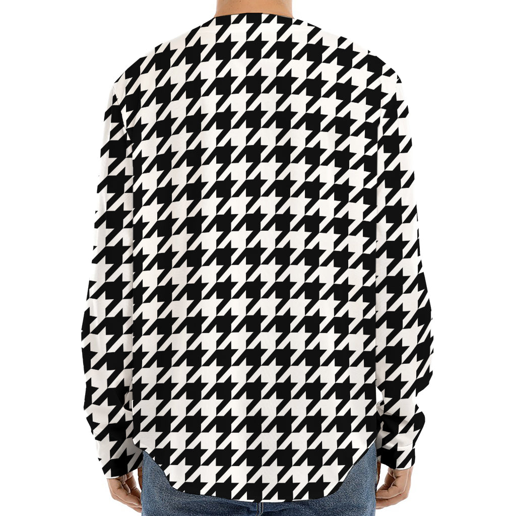 Black And White Houndstooth Print Long Sleeve Baseball Jersey