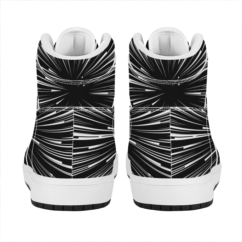 Black And White Hyperspace Print High Top Leather Sneakers