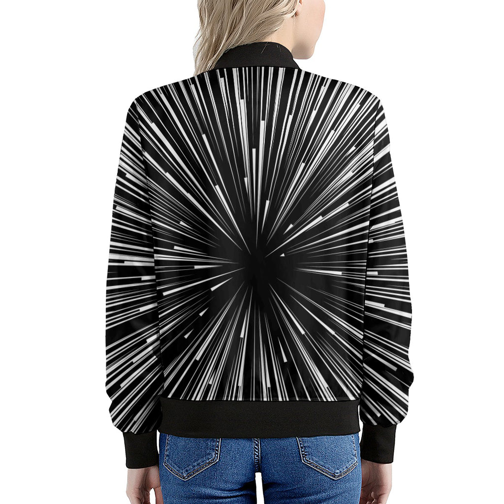 Black And White Hyperspace Print Women's Bomber Jacket