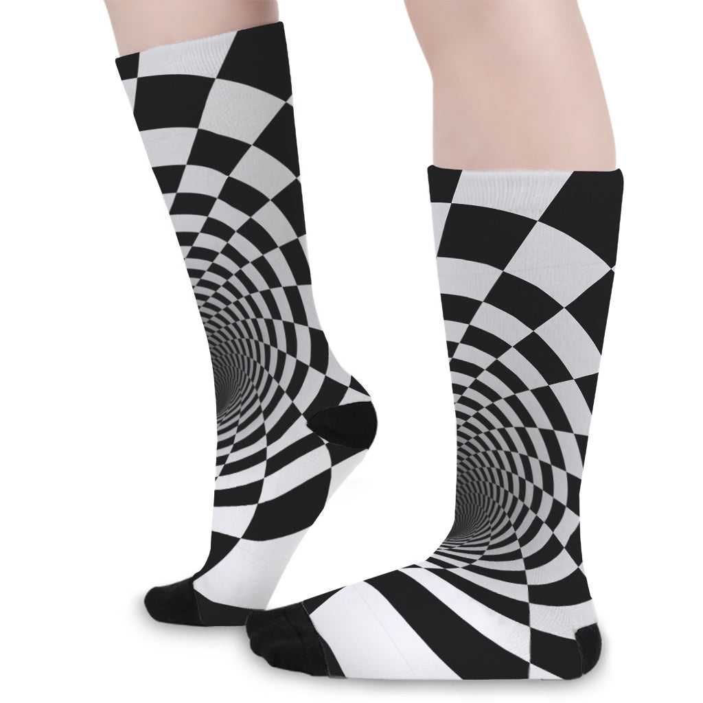 Black And White Hypnotic Illusion Print Long Socks