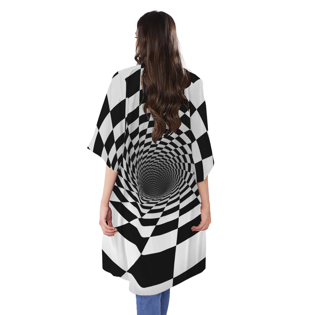Black And White Hypnotic Illusion Print Open Front Beach Cover Up