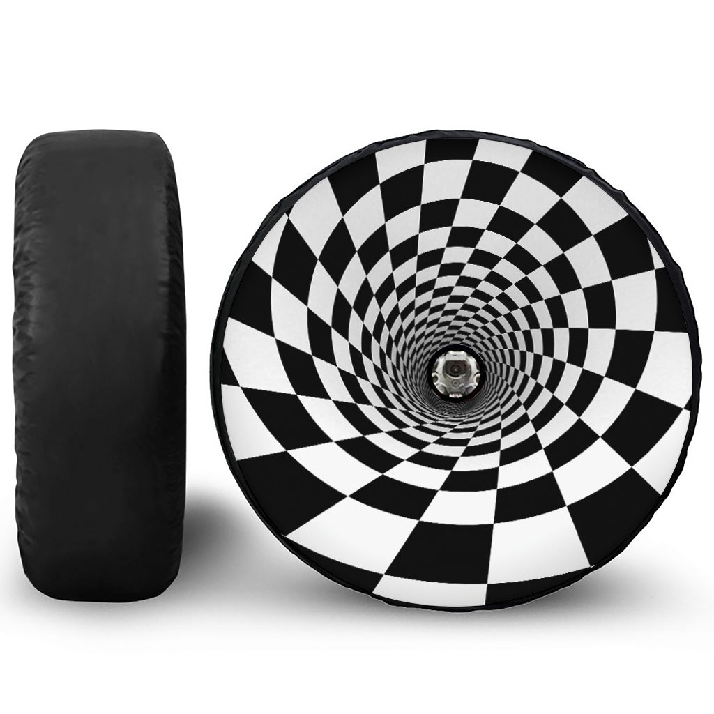 Black And White Hypnotic Illusion Print Tire Cover With Camera Hole