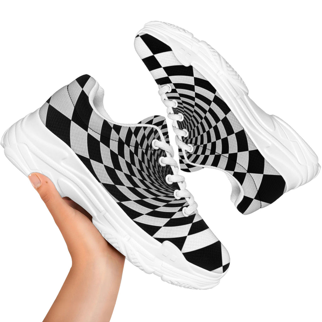 Black And White Hypnotic Illusion Print White Chunky Shoes