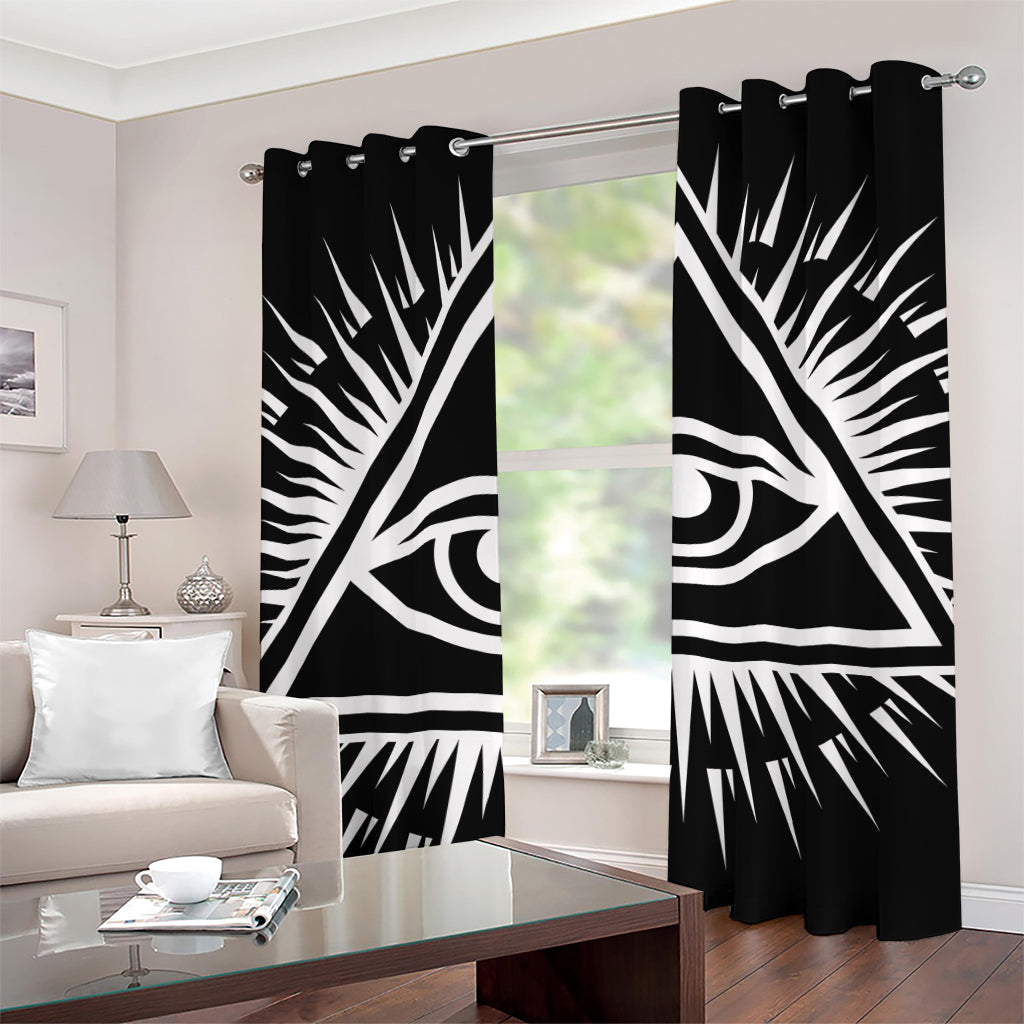 Black And White Illuminati Print Grommet Curtains