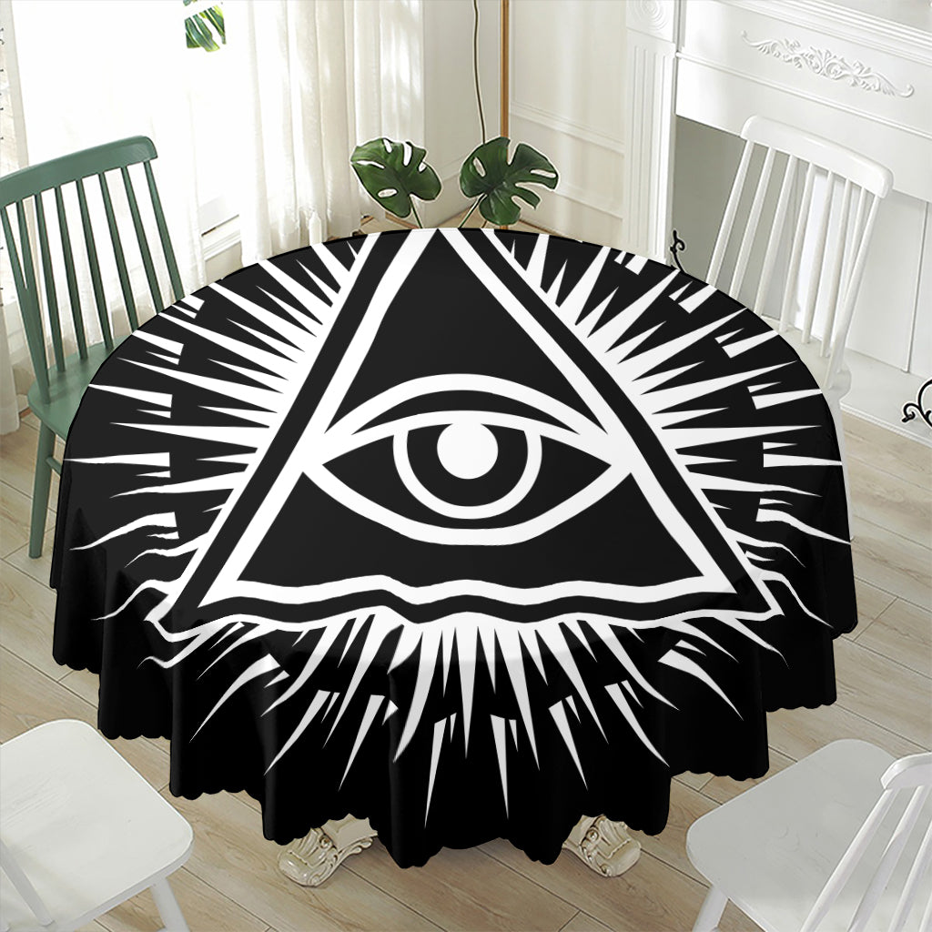 Black And White Illuminati Print Waterproof Round Tablecloth