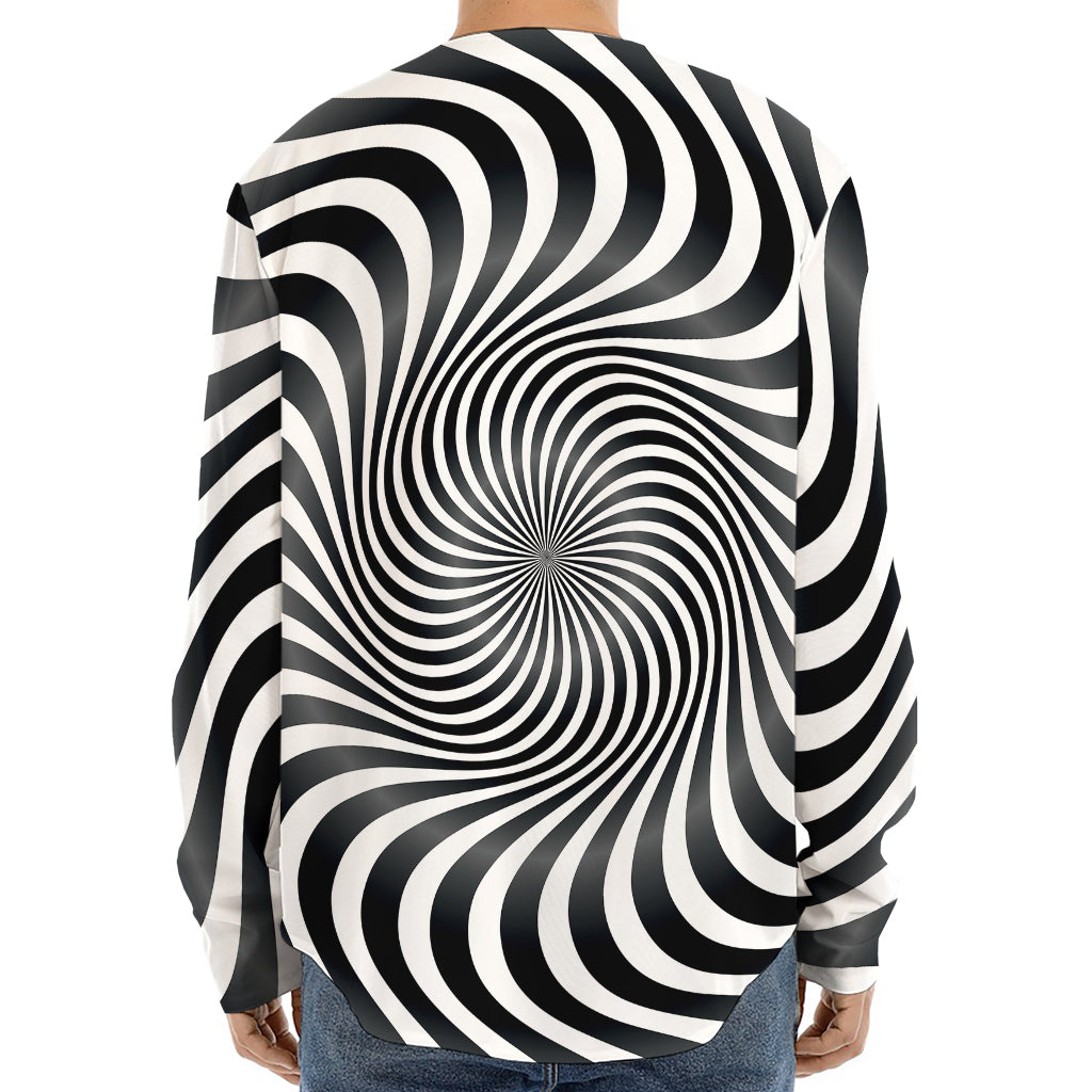 Black And White Illusory Motion Print Long Sleeve Baseball Jersey