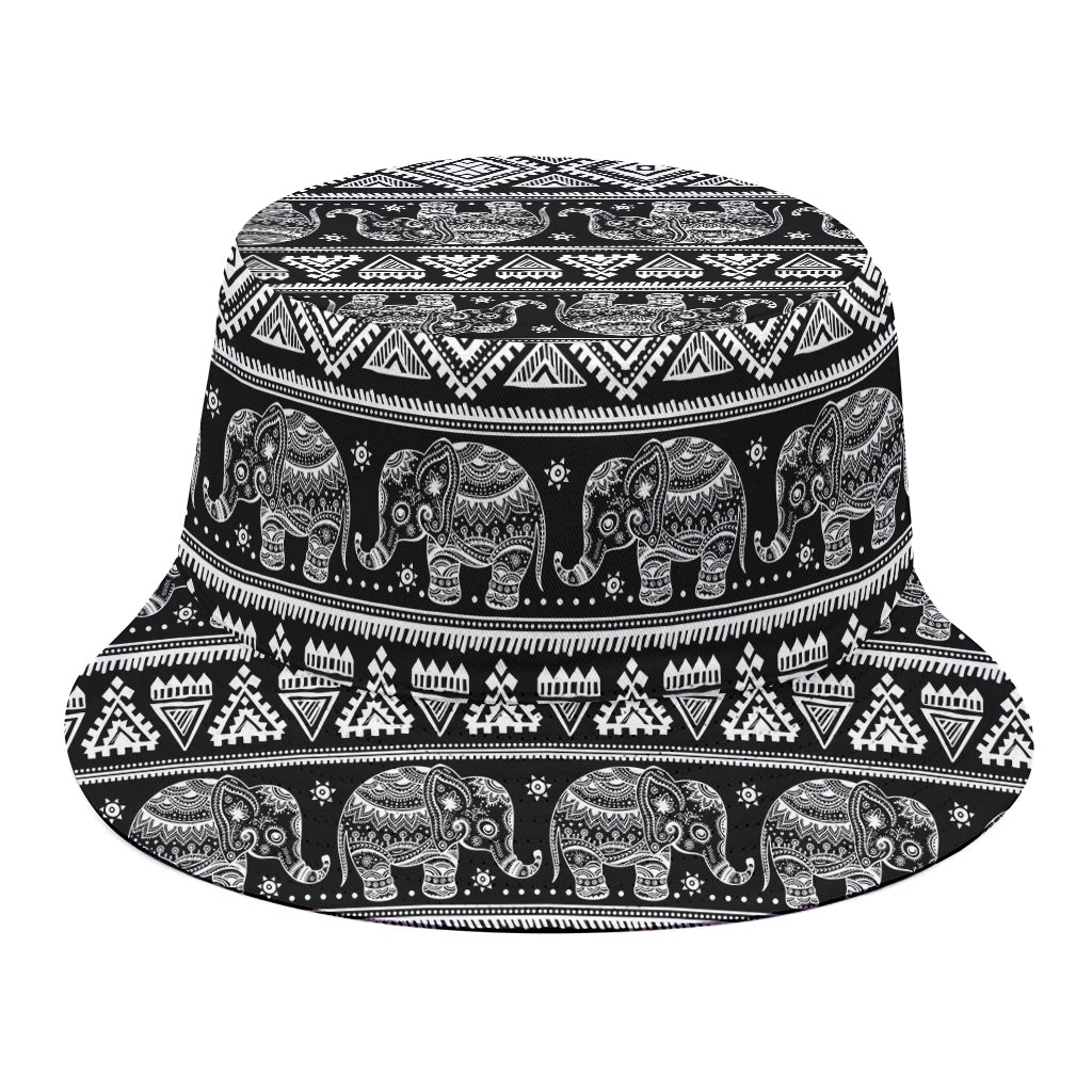 Black And White Indian Elephant Print Bucket Hat