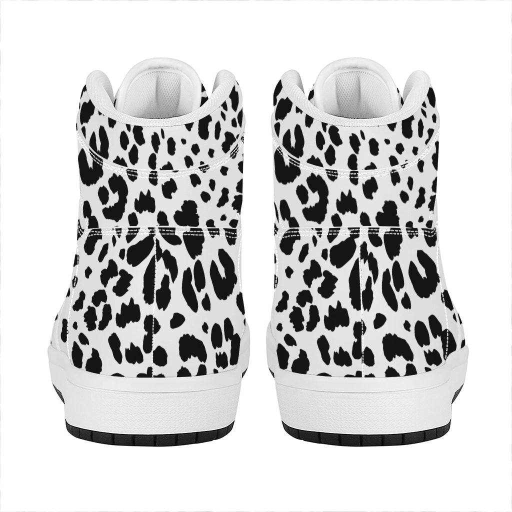 Black And White Jaguar Pattern Print High Top Leather Sneakers
