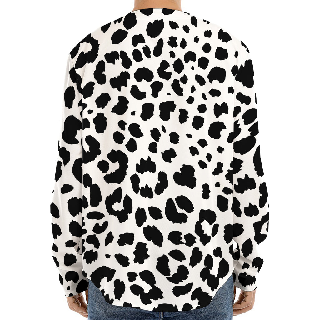 Black And White Jaguar Pattern Print Long Sleeve Baseball Jersey