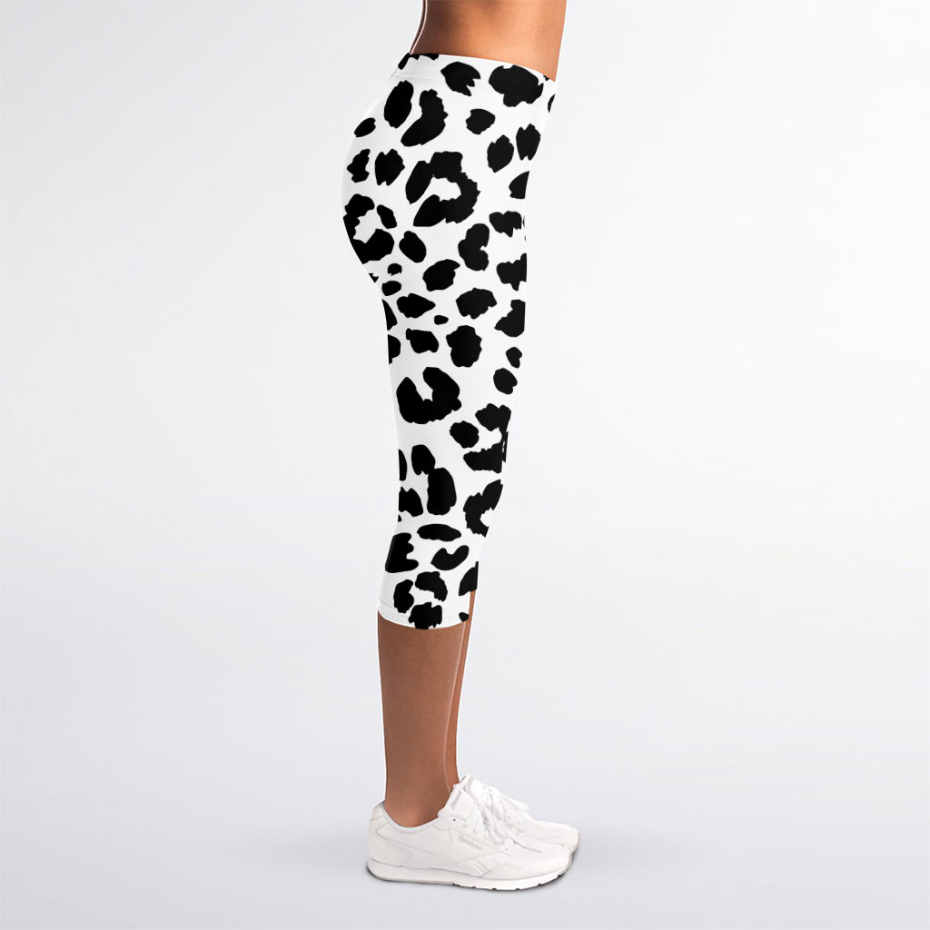 Black And White Jaguar Pattern Print Women's Capri Leggings