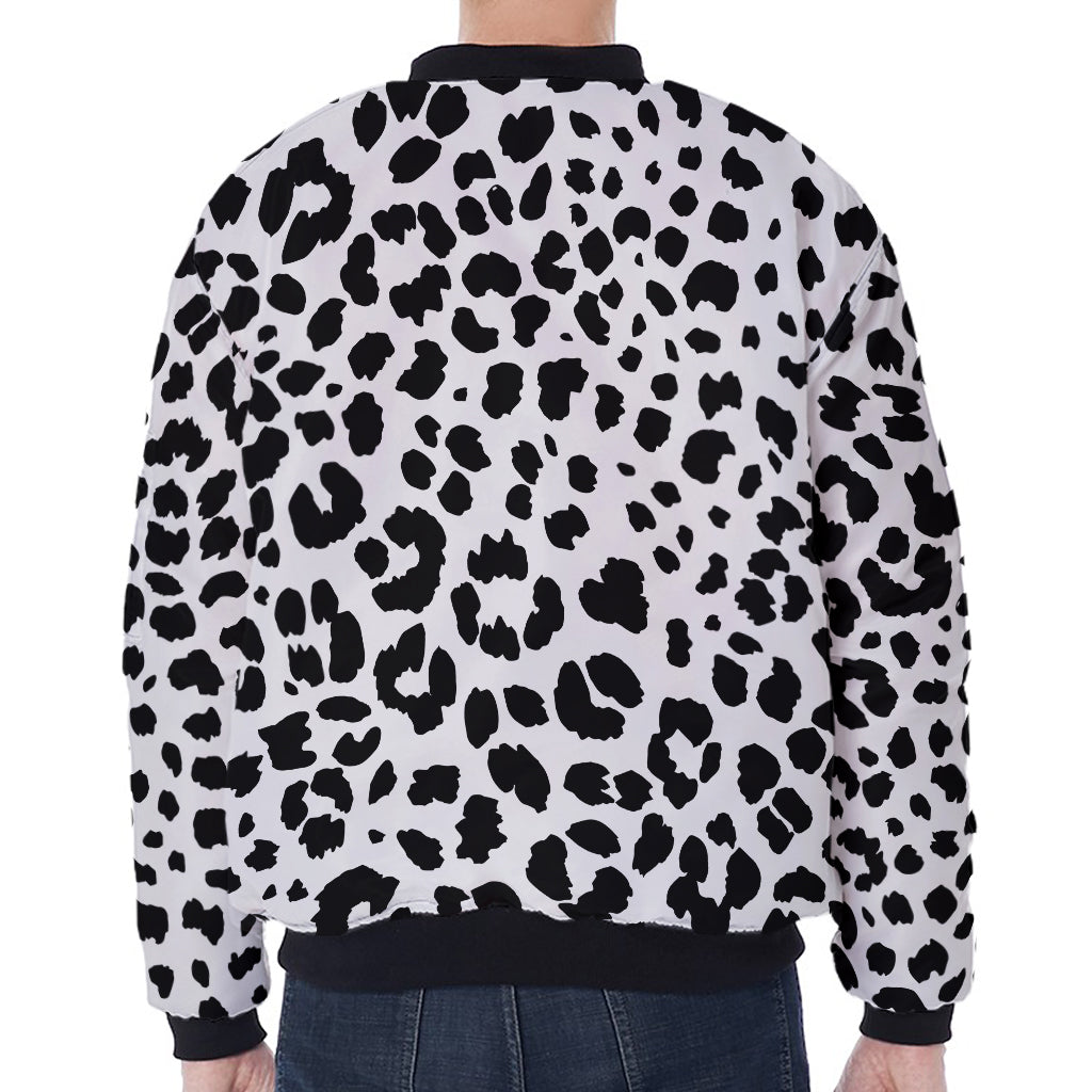 Black And White Jaguar Pattern Print Zip Sleeve Bomber Jacket