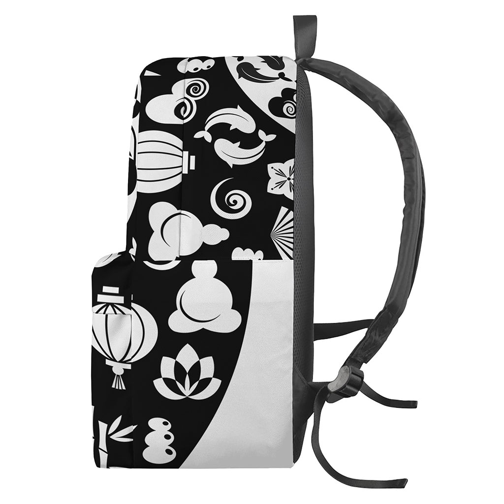 Black And White Japanese Yin Yang Print Backpack