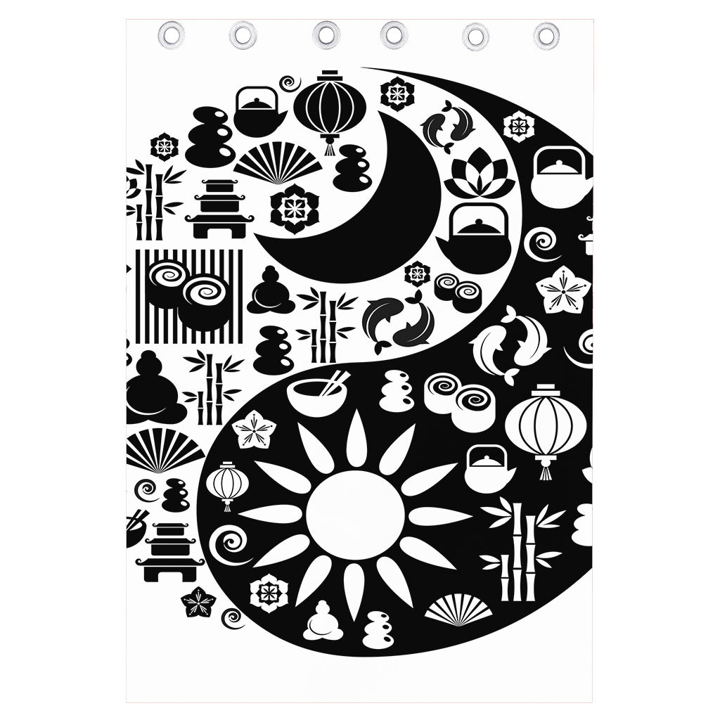 Black And White Japanese Yin Yang Print Curtain