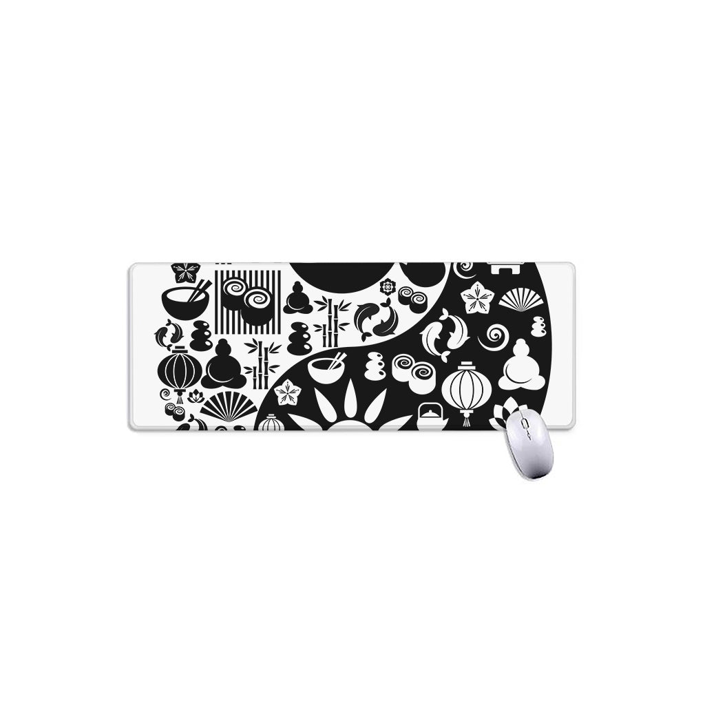 Black And White Japanese Yin Yang Print Extended Mouse Pad