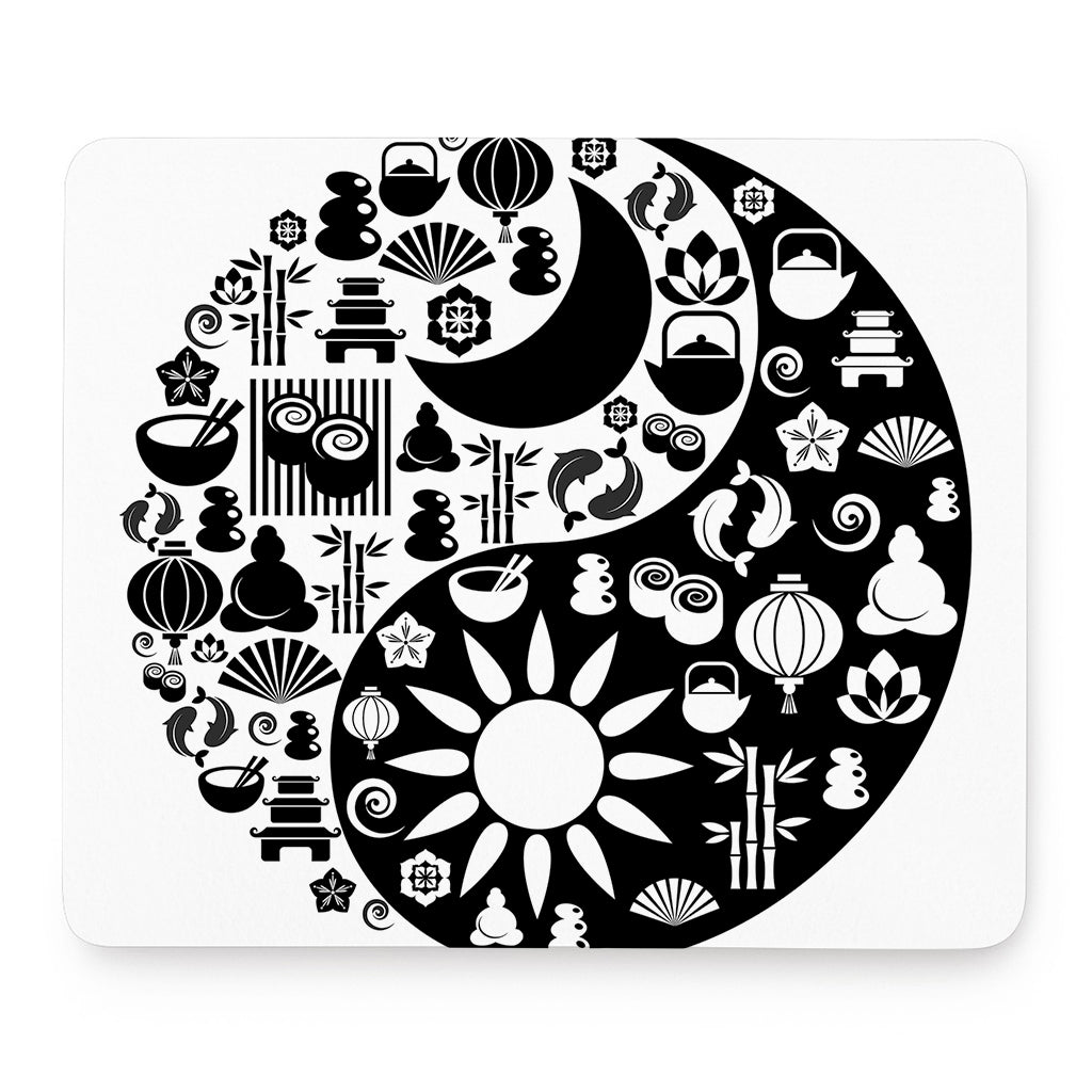 Black And White Japanese Yin Yang Print Mouse Pad