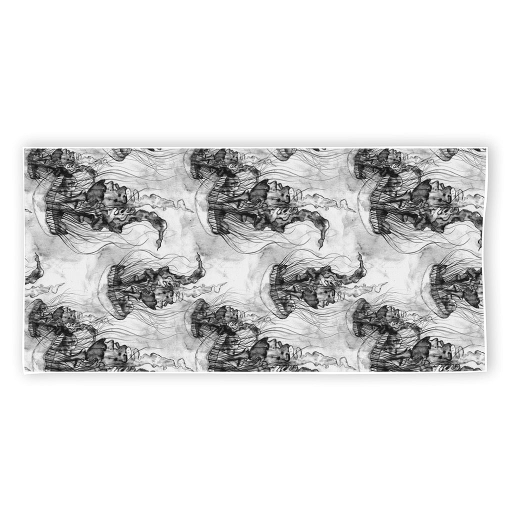 Black And White Jellyfish Pattern Print Beach Towel
