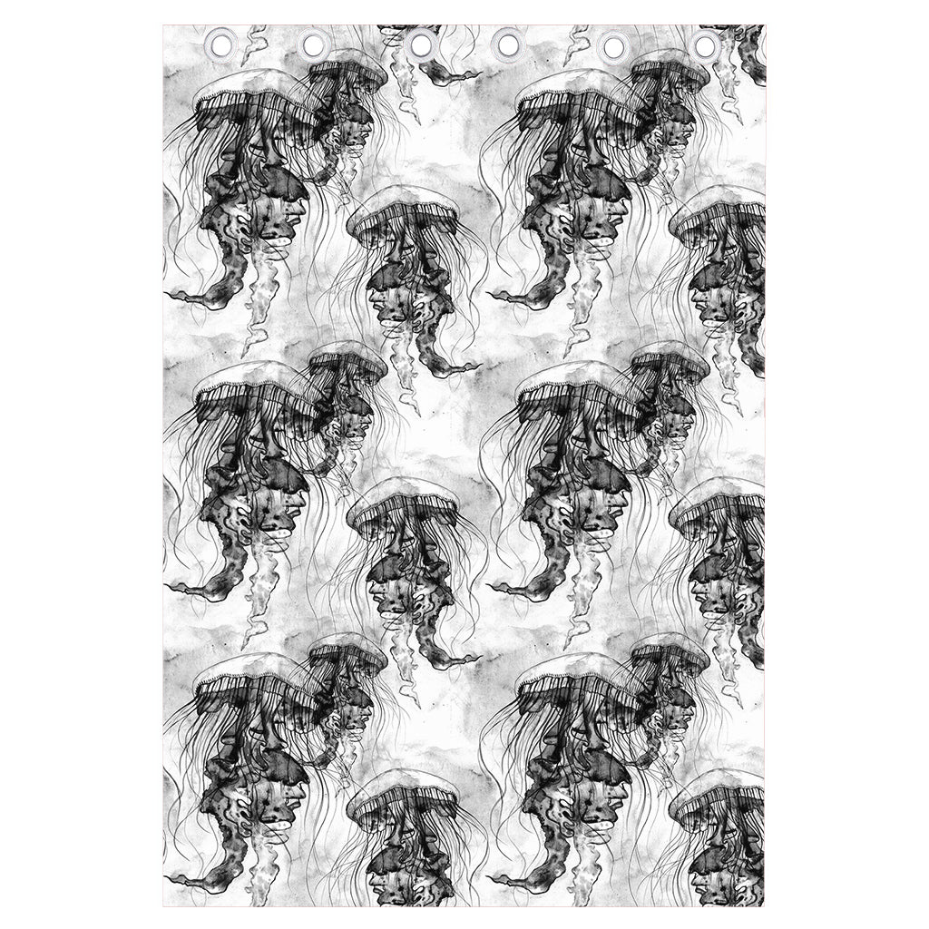 Black And White Jellyfish Pattern Print Curtain