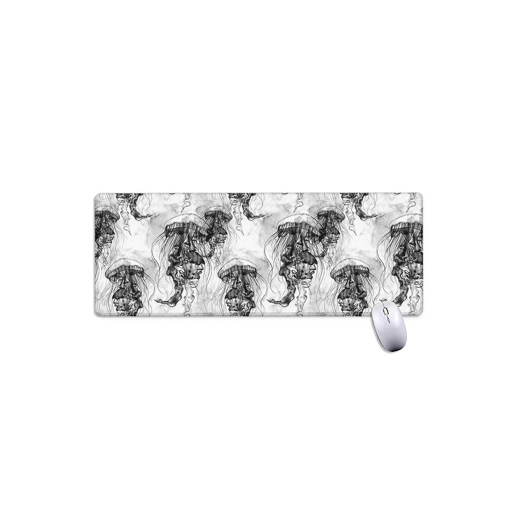 Black And White Jellyfish Pattern Print Extended Mouse Pad