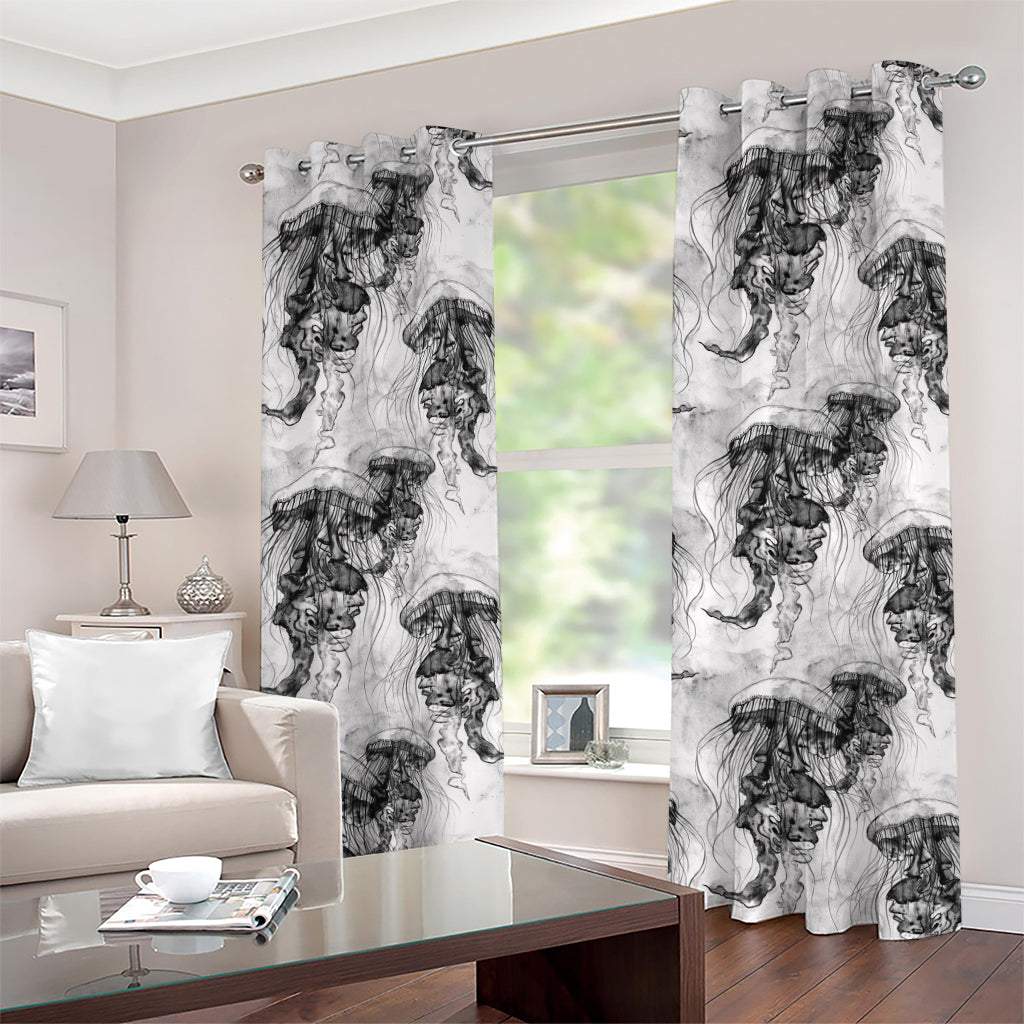 Black And White Jellyfish Pattern Print Grommet Curtains