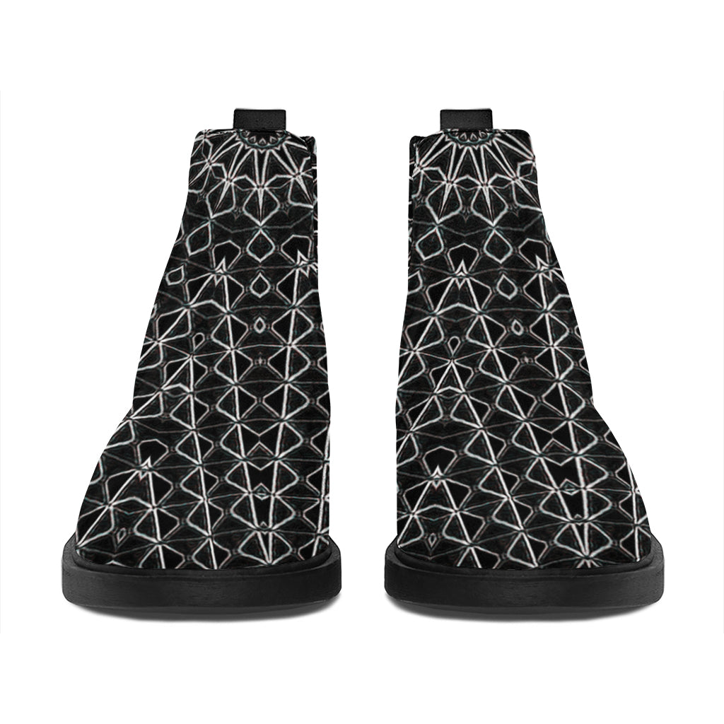 Black And White Kaleidoscope Print Flat Ankle Boots