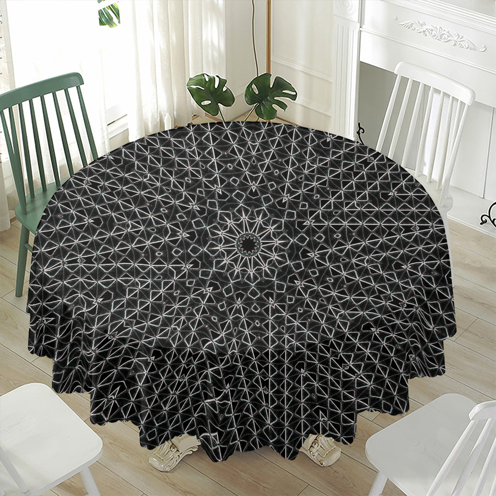 Black And White Kaleidoscope Print Waterproof Round Tablecloth
