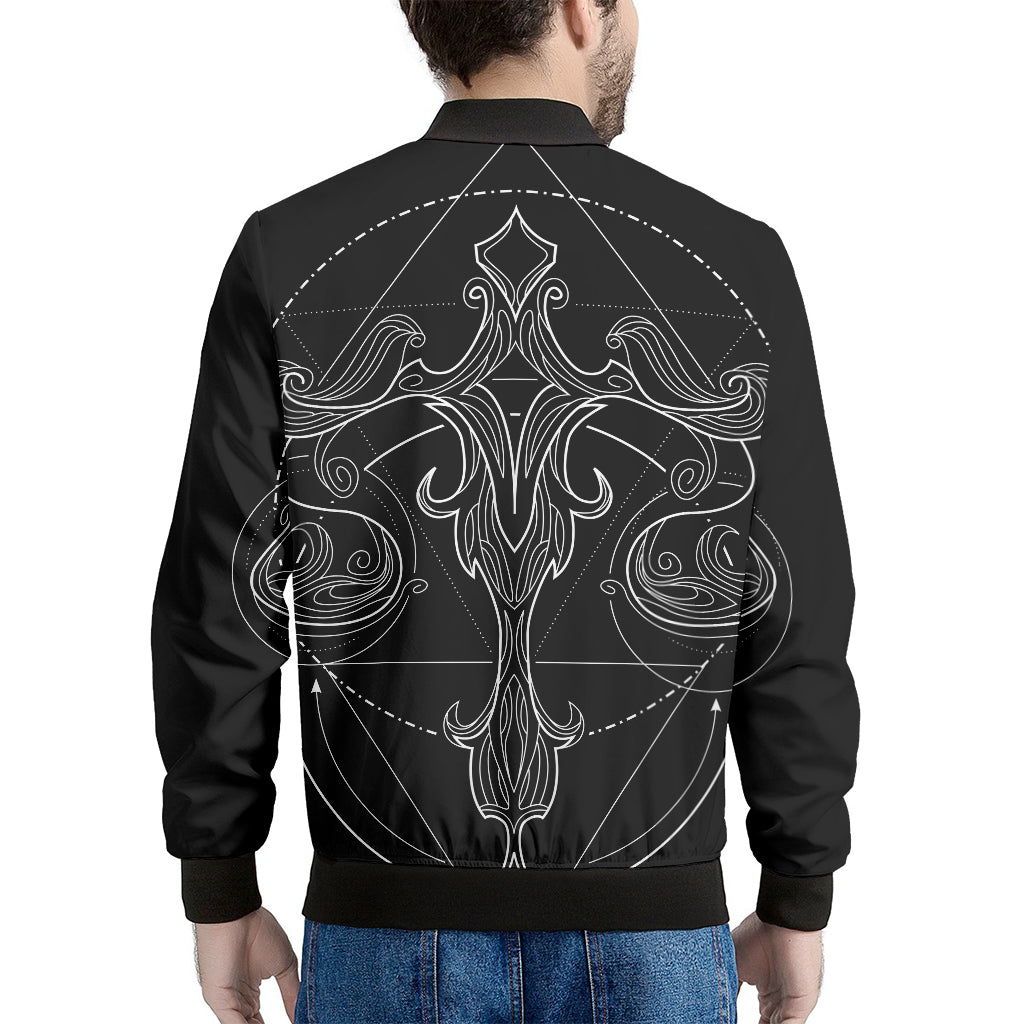 Black And White Libra Sign Print Men's Bomber Jacket
