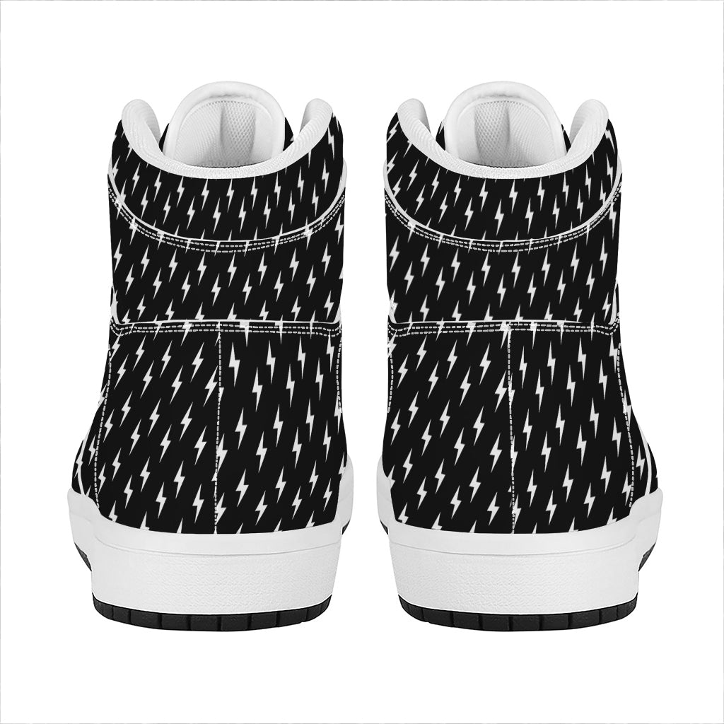 Black And White Lightning Pattern Print High Top Leather Sneakers