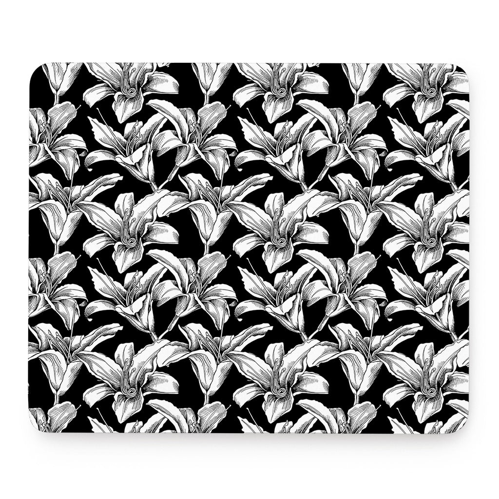 Black And White Lily Pattern Print Mouse Pad