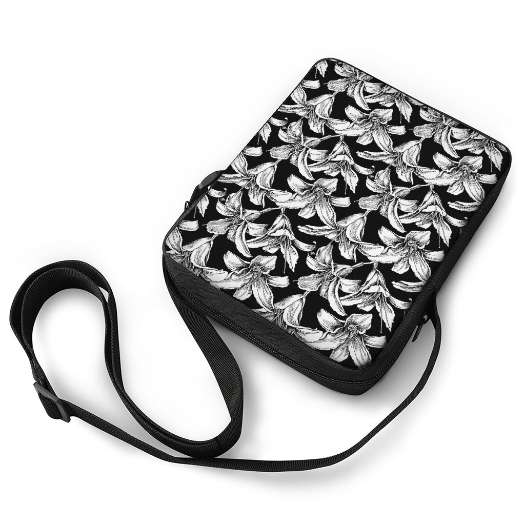 Black And White Lily Pattern Print Rectangular Crossbody Bag