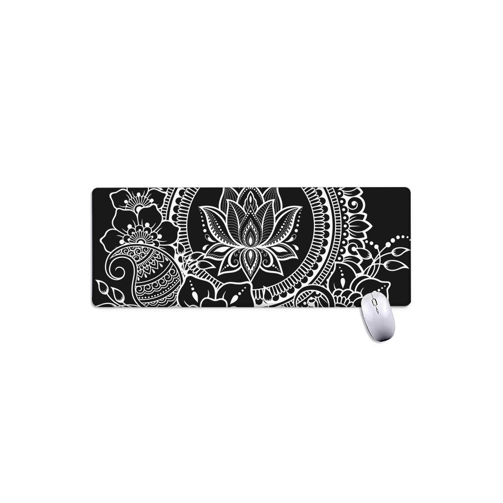 Black And White Lotus Flower Print Extended Mouse Pad
