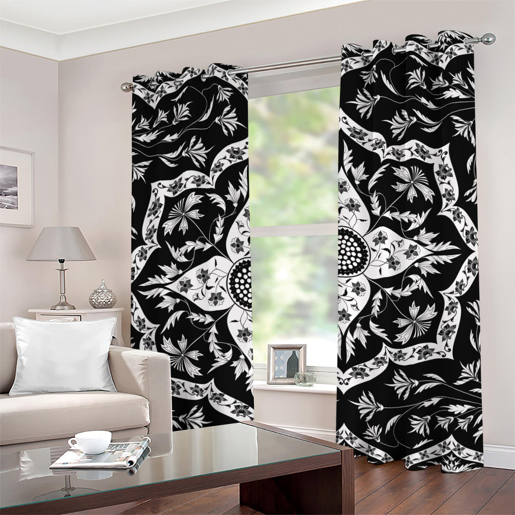 Black And White Lotus Mandala Print Grommet Curtains