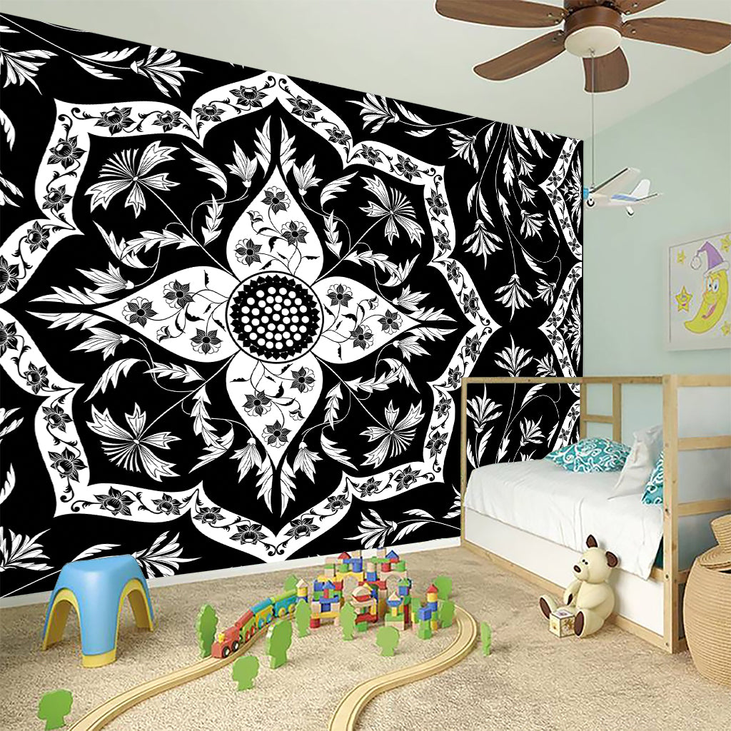 Black And White Lotus Mandala Print Wall Sticker