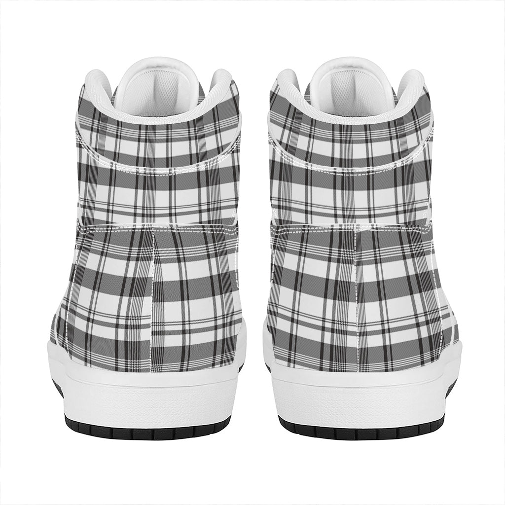 Black And White Madras Pattern Print High Top Leather Sneakers