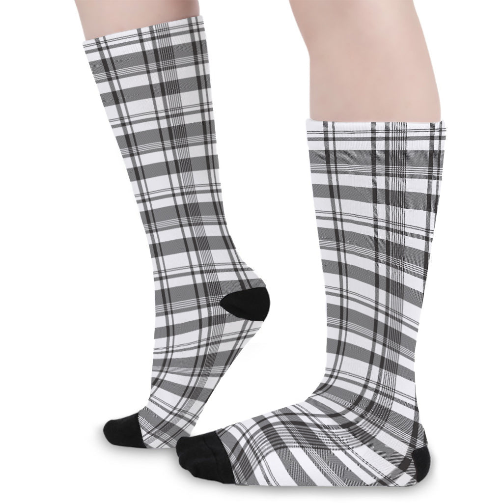 Black And White Madras Pattern Print Long Socks