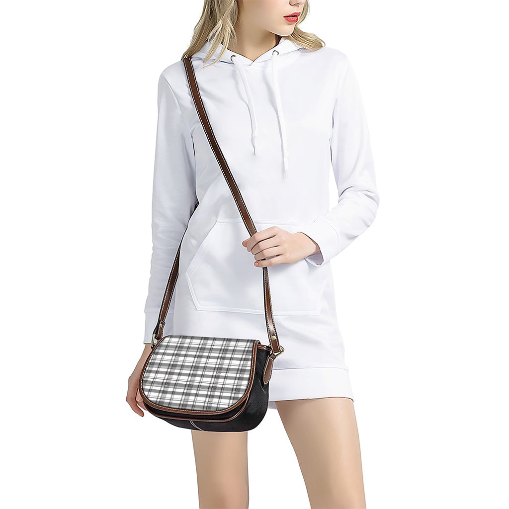 Black And White Madras Pattern Print Saddle Bag
