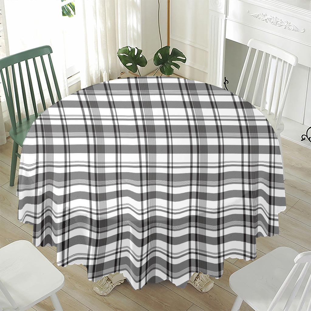 Black And White Madras Pattern Print Waterproof Round Tablecloth