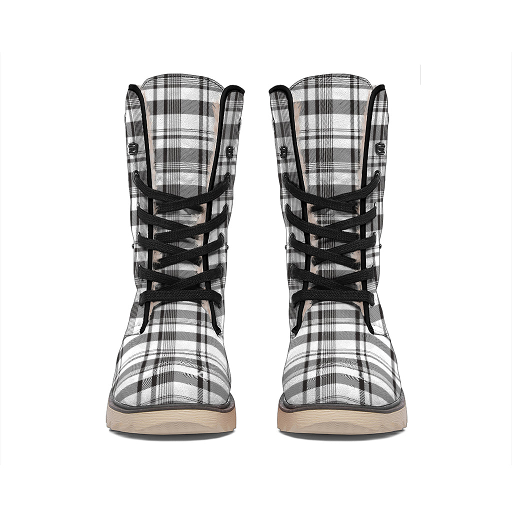 Black And White Madras Pattern Print Winter Boots