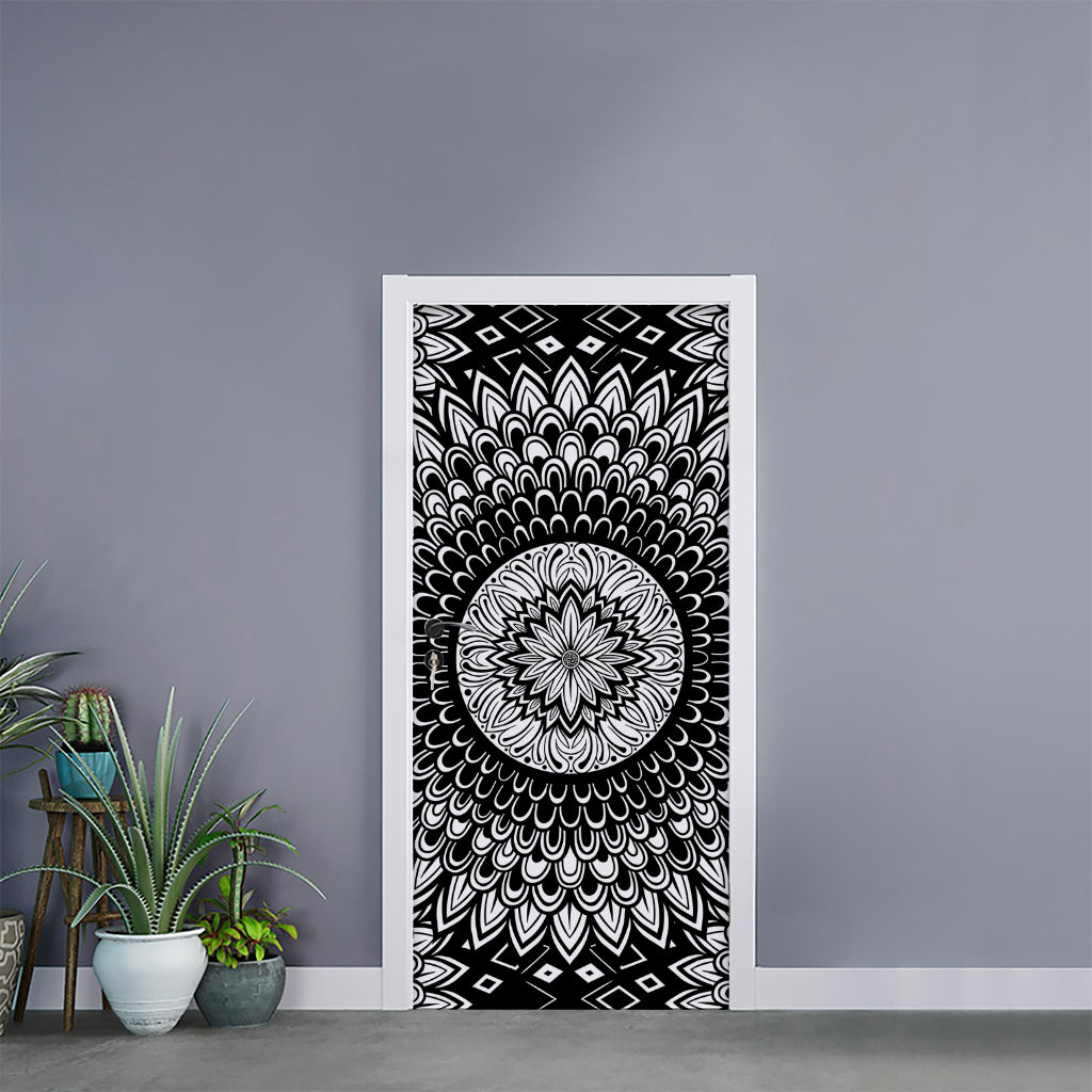 Black And White Mandala Print Door Sticker