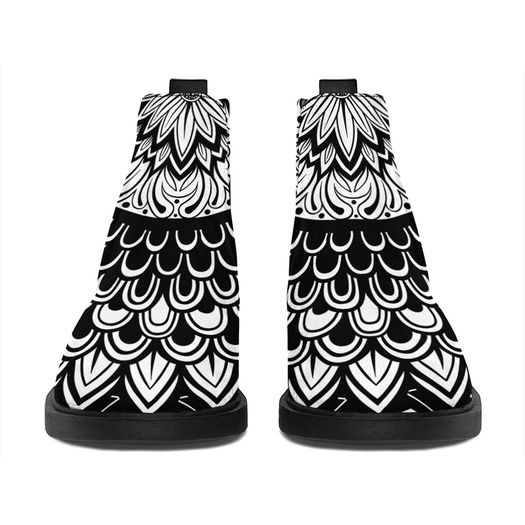 Black And White Mandala Print Flat Ankle Boots