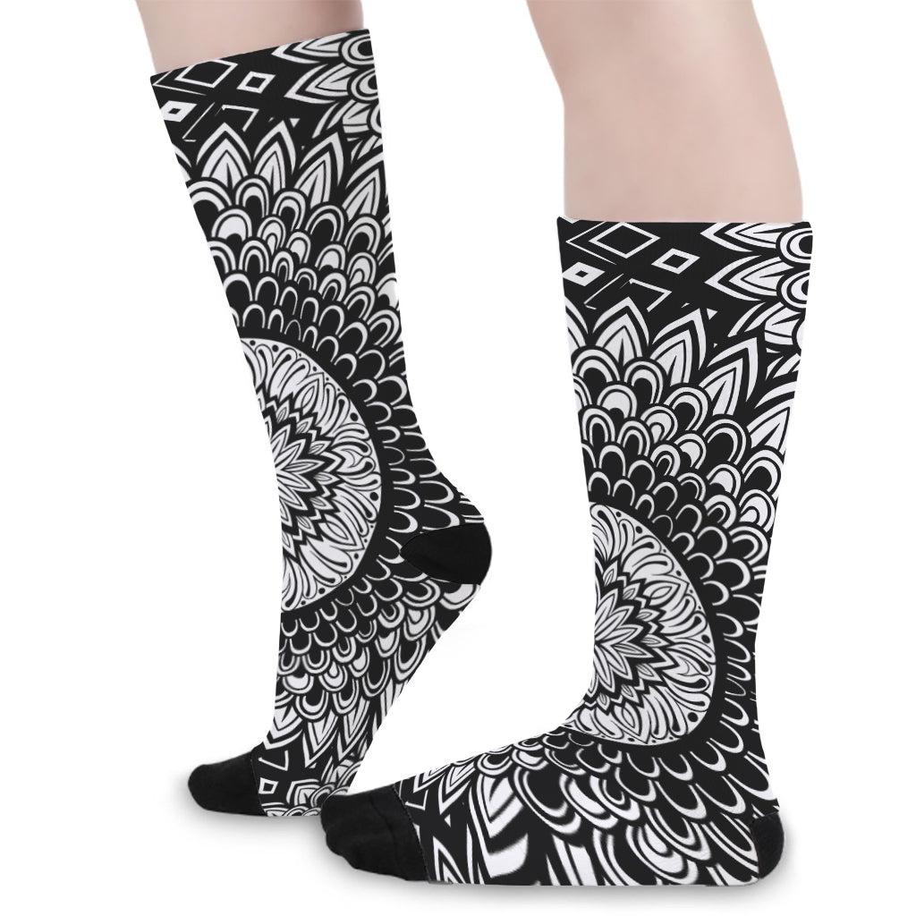 Black And White Mandala Print Long Socks