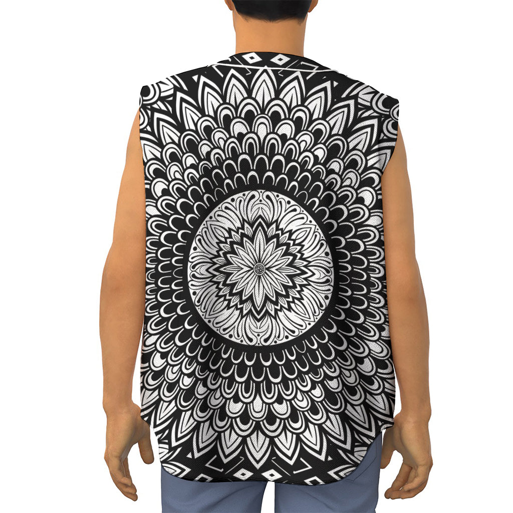 Black And White Mandala Print Sleeveless Baseball Jersey
