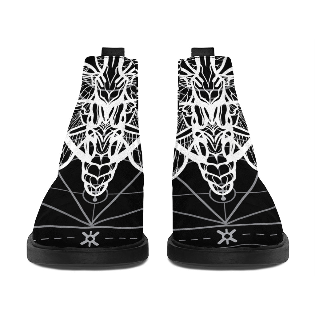 Black And White Mantis Spirit Print Flat Ankle Boots