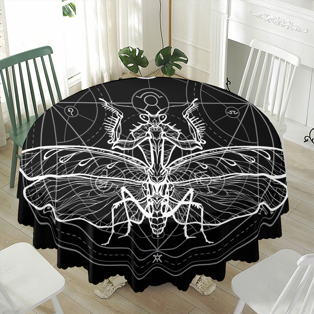 Black And White Mantis Spirit Print Waterproof Round Tablecloth