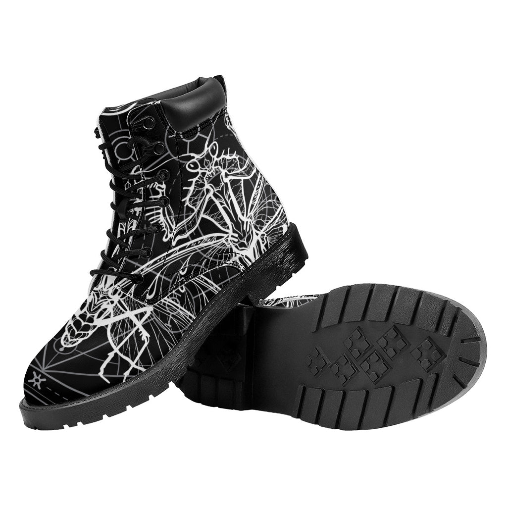 Black And White Mantis Spirit Print Work Boots